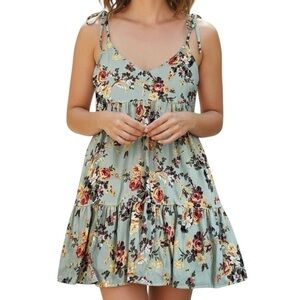 Floral Mint Tie-Strap Dress - Boho Chic Casual Style | Size Small | Resort Wear